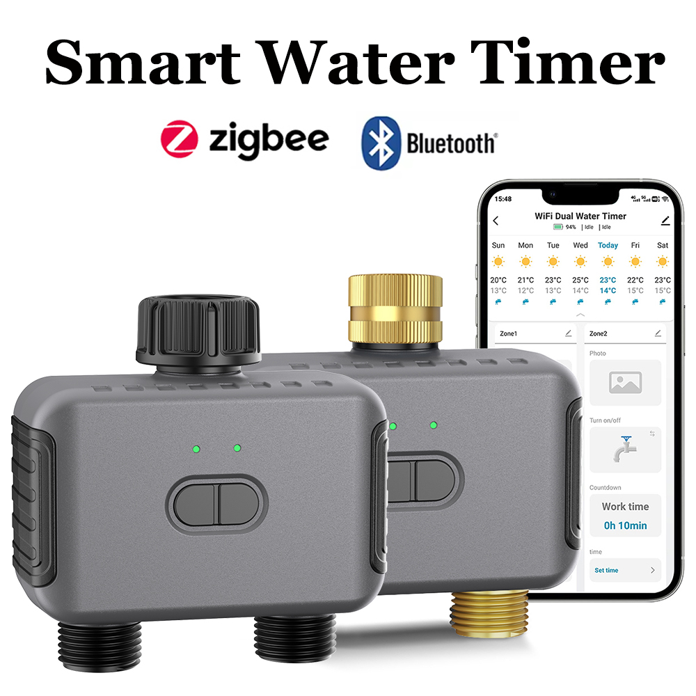 Smart Garden Kit - Tuya スマートウォータータイマー Zigbee/BT 自動灌漑コントローラー 2 出口スプリンクラー庭の散水システムサポート
