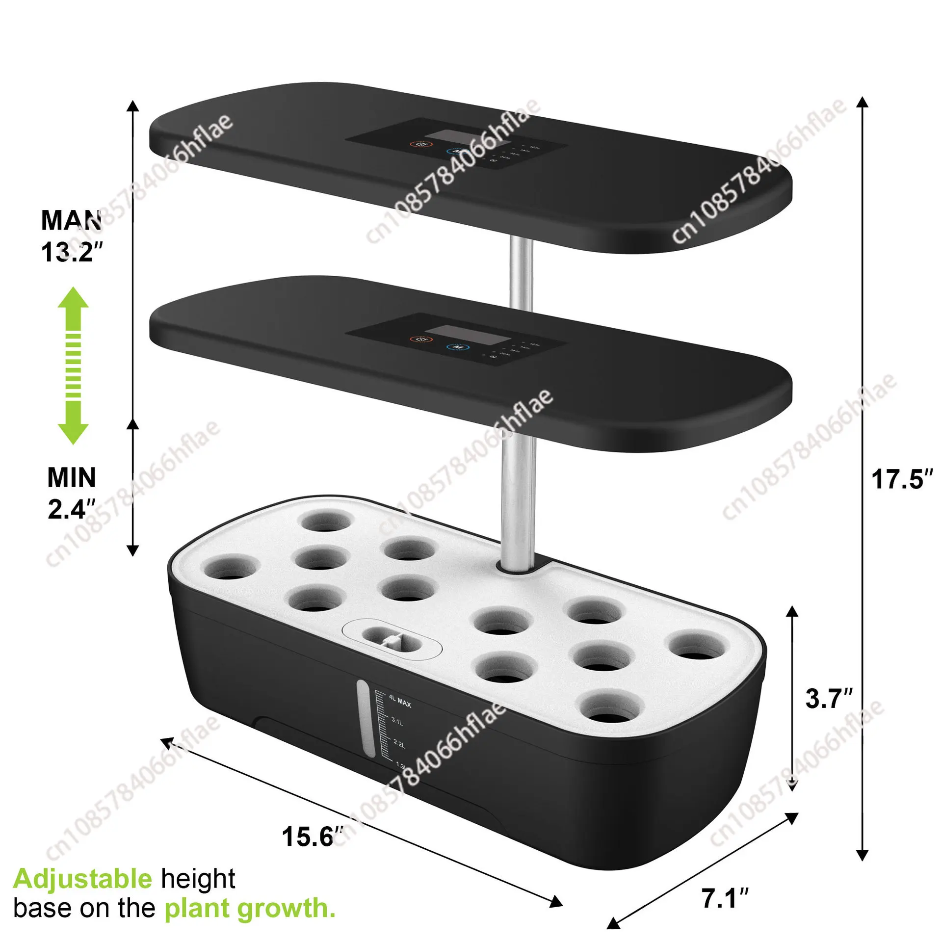 Hydroponic Grow Pod - 12ポッド水耕栽培システム、ハーブガーデンキット、屋内高さ調節可能、自動タイマー付き20ワットLED育成ライトabc