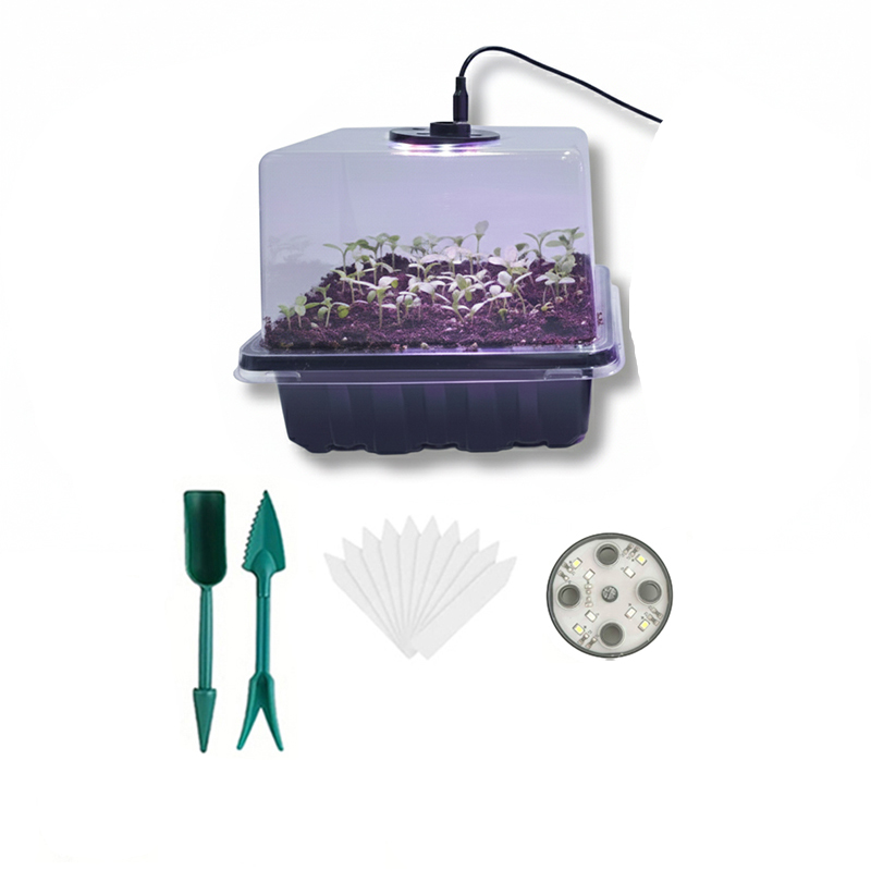 Grow Light Led - 1/2/3パック 12/24/36セル種子発芽トレイ、8個のLED育成ライトと湿度ドーム付き、室内植物スターターセット
