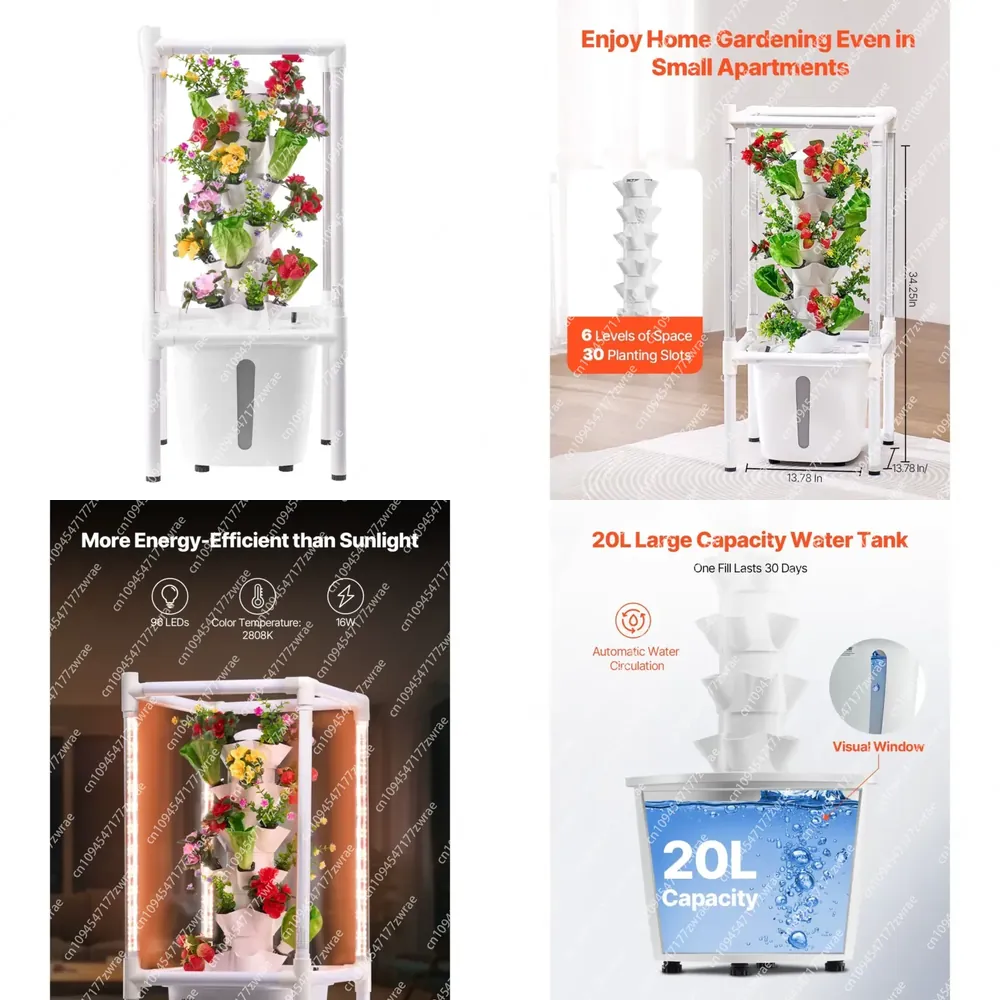 Hydroponic Grow Pod - 6段式垂直水耕栽培タワー、30ポッド、育成ライト、家庭用水耕栽培庭園、ウォーターポンプ、新品、農業向け